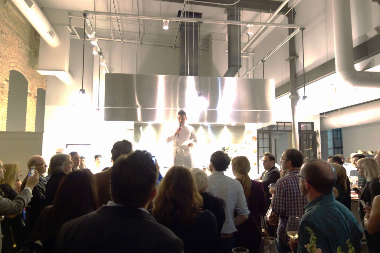 Stand and Deliver. Kaysen makes a speech at Spoon and Stable's opening party. (photo copyright 2014 by Bob Grimes)