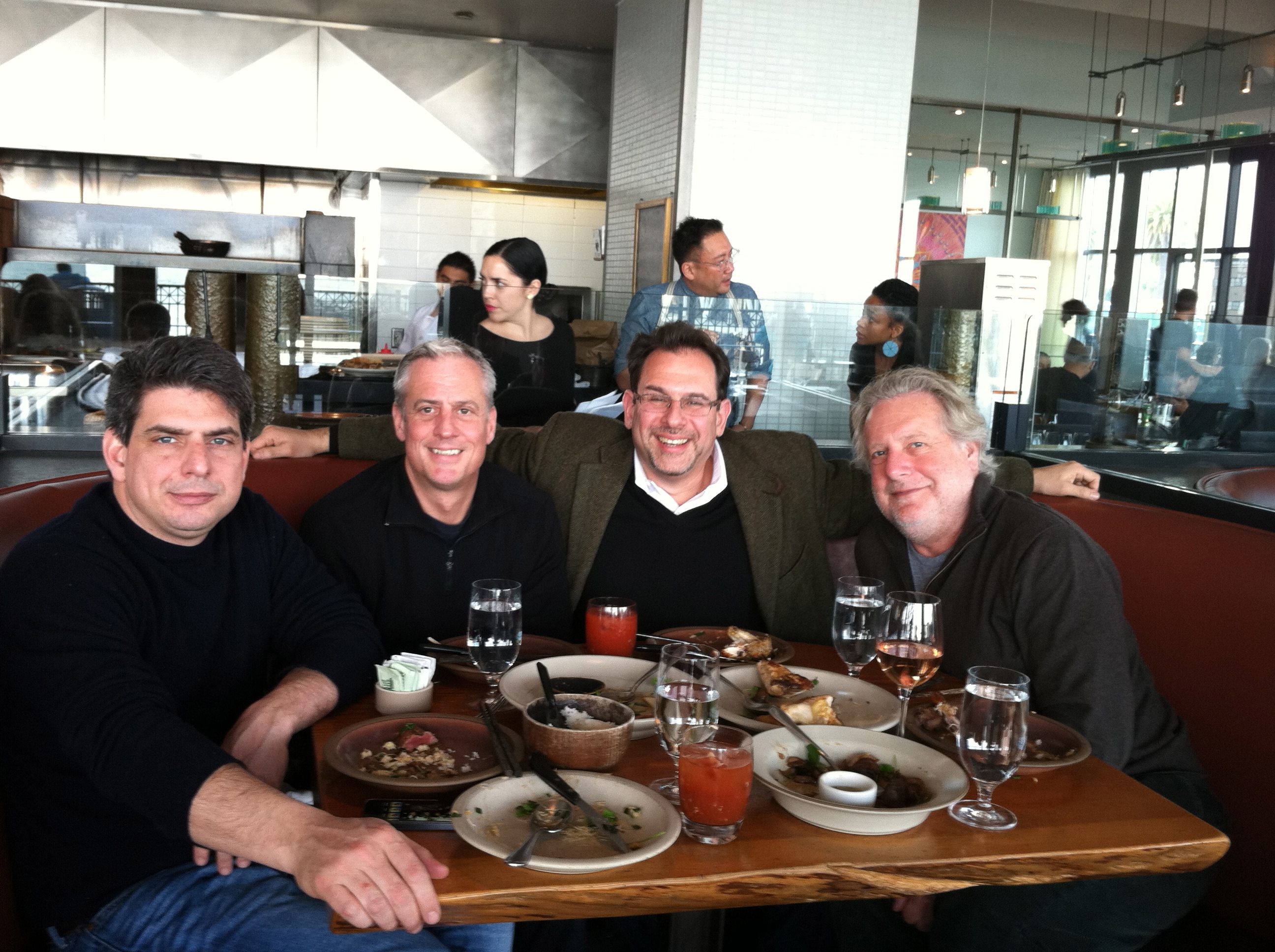 Lunch at Slanted Door, San Francisco, January 2013.  With Joey Campanaro, Jimmy Bradley, and Jonathan Waxman. Why do we look so happy?  Because we're in California!