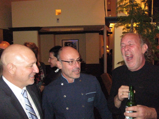 Just like old times:  Tom Colicchio, Alfred Portale, and Tom Valenti, cracking each other up at the Gotham anniversary party.  April 28, 2014.  (photo copyright 2014, Table 12 Productions, Inc.)
