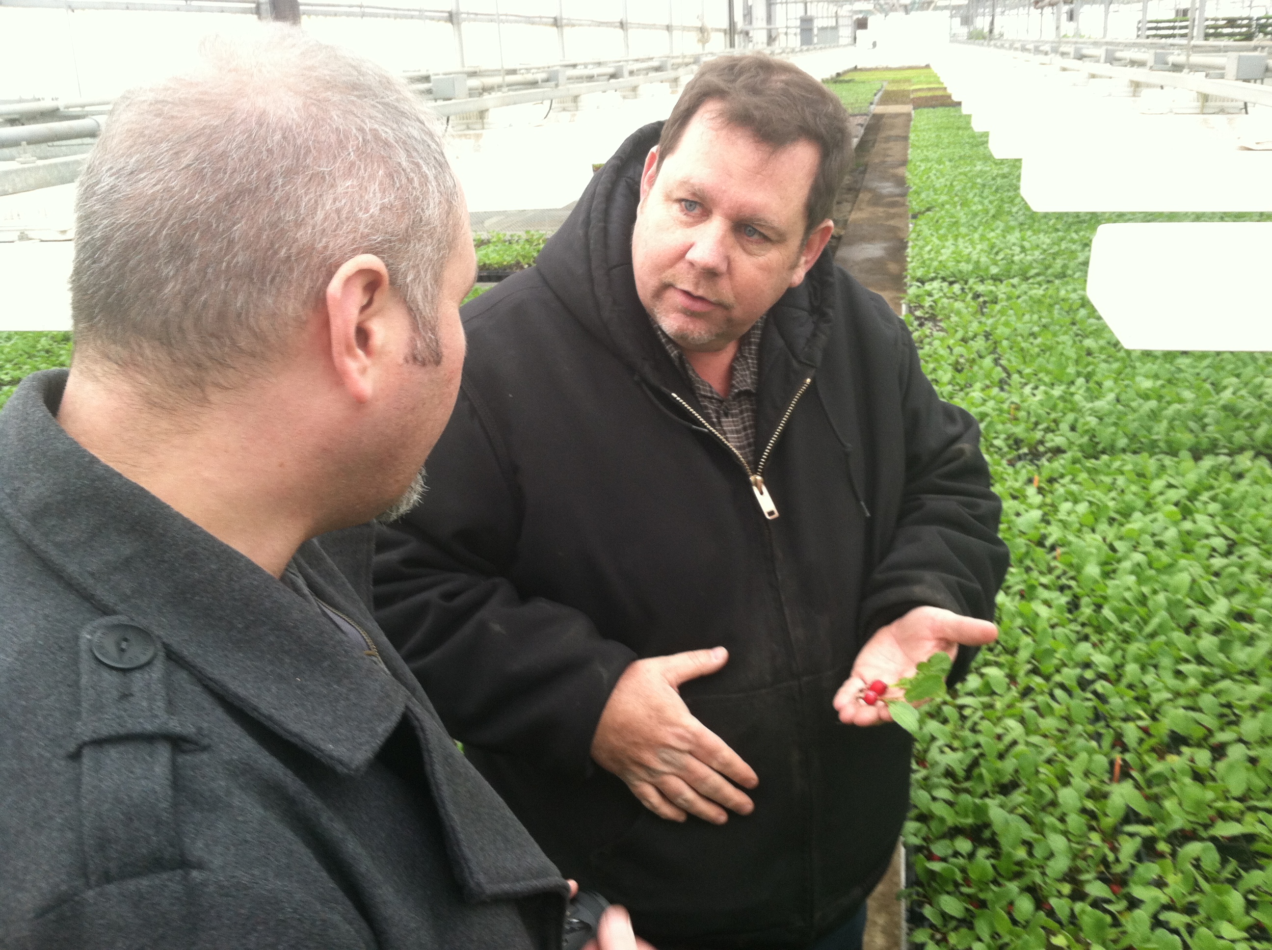 Bob Jones, Jr. Gives Skyler Golden a tour of a greenhouse