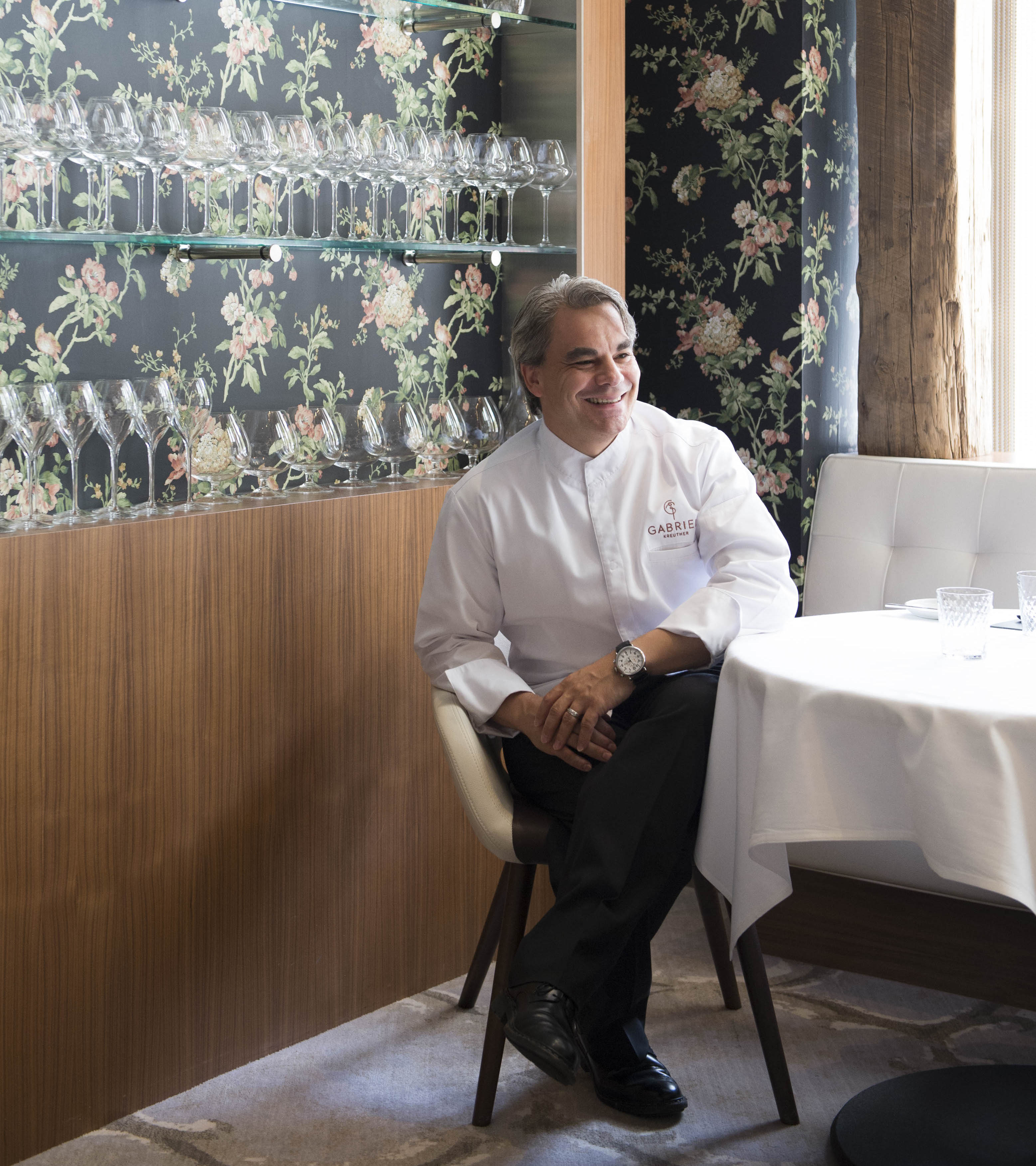 Gabriel Kreuther, in the dinging room at his restaurant. (photo by Evan Sung)