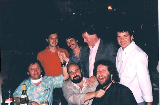 Restaurant Royalty: Citymeals on Wheels, 1987:   Tower, back row, second from right; front row: Wolfgang Puck, Larry Forgione, Jonathan Waxman (photo courtesy Jeremiah Tower)